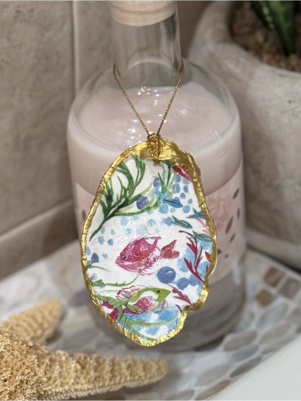 Hand Crafted Sea Life Oyster Shell Ornament Bottle Decor